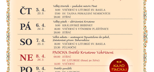 pascha 2018 - rozpis Bohoslužeb